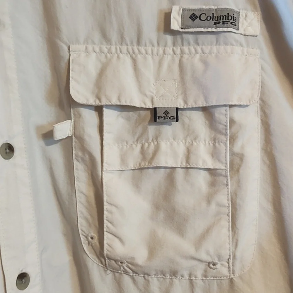 Columbia Mens Vented PFG Fishing Shirt White Collared Convertible Sleeves XXL - Picture 3 of 11
